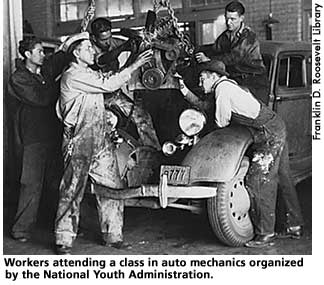 [picture: Workers attending auto mechanics class organizanized by the National Youth Administration.]  