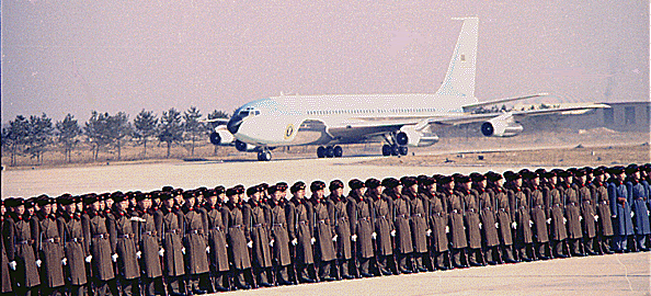 President Richard Nixon arrives in Beijing aboard Air Force One on February 21, 1972 (Nixon Presidential Materials Project, National Archives).