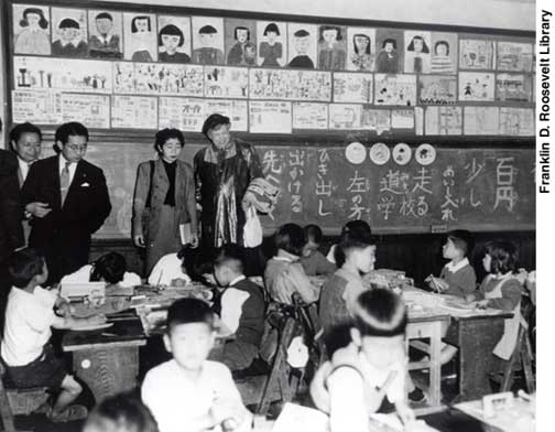 photo: Eleanor visiting classroom in Japan, 1953