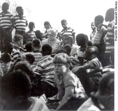 photo: Eleanor reads to Wiltwyck School children, 1954