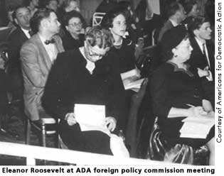 [picture: Eleanor Roosevelt at ADA foreign policy commission meeting]