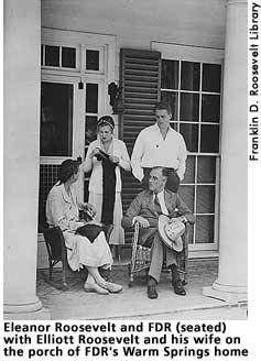 [picture: ER, FDR, Elliott Roosevelt and his wife on the porch of FDR's Warm Springs home]  