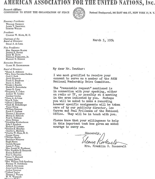 UAW letter, 1954.