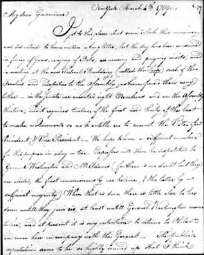 Letter of Sen. Robert Morris of Pennsylvania to Governeur Morris