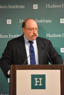 Richard Fisher speaking at a Hudson Institute event at the podium